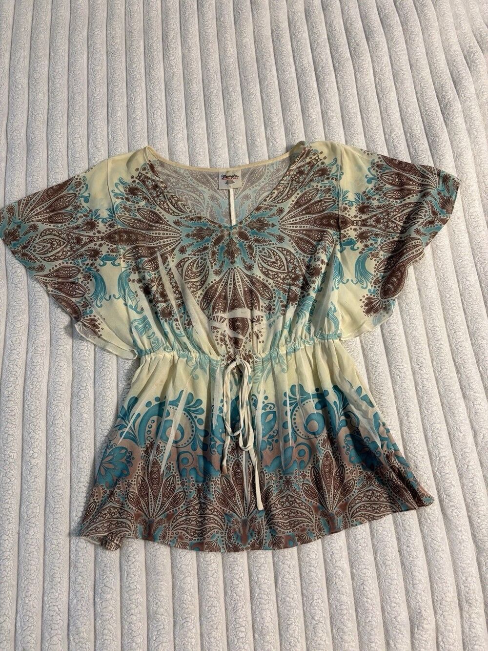 Vintage Y2K Wrangler Burnout Cinch Waist Burnout Top Women’s Small Teal Brown